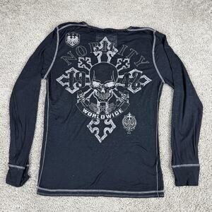 Nobility Shirt Mens XL Black Henley Long Sleeve Skull 1942 Motors Tee Graphic